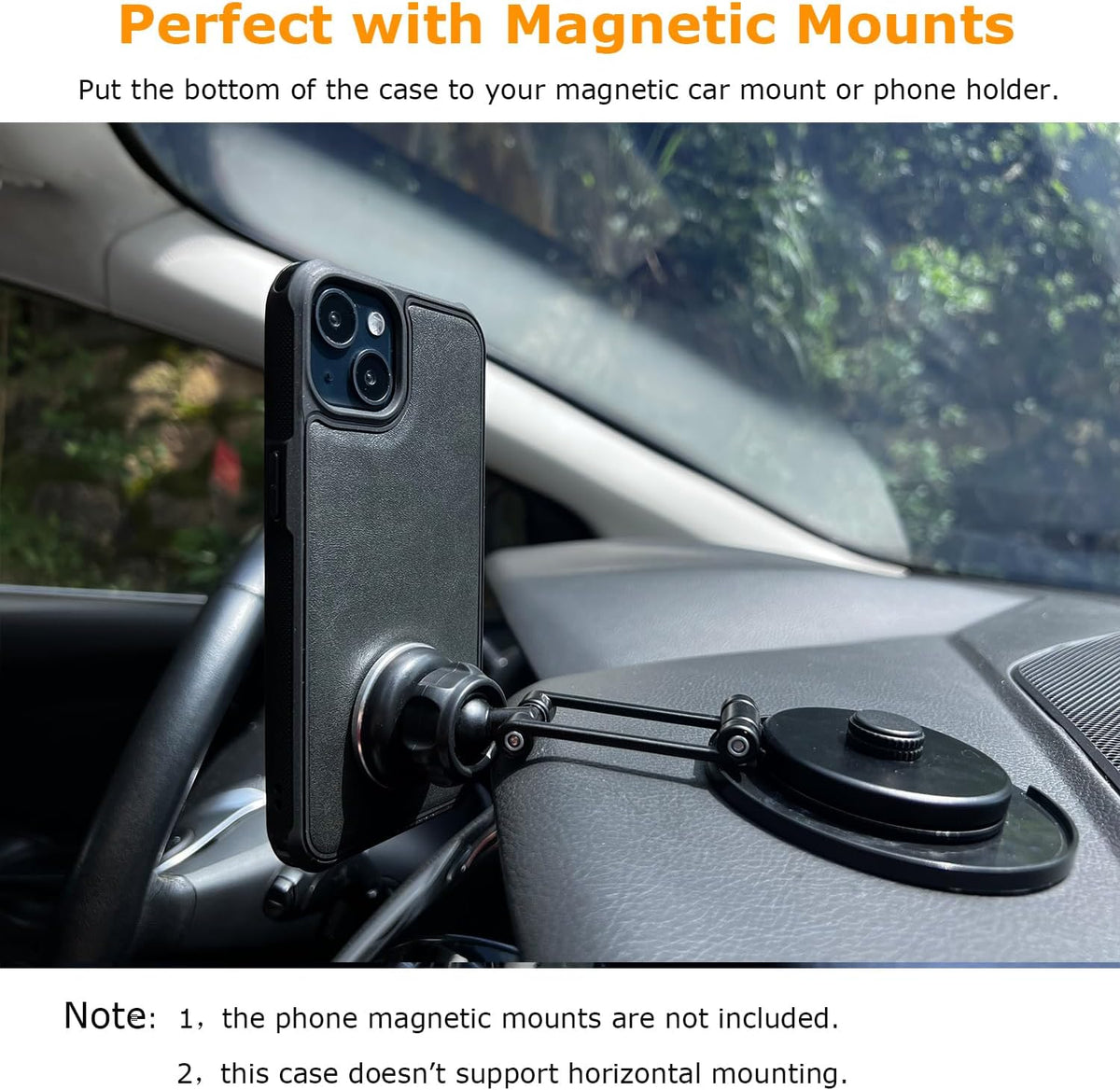 Molzar MagBig Series Case for iPhone 14, Black, Wireless Charging Support, Built-in Metal Plate for Magnetic Car Mount.