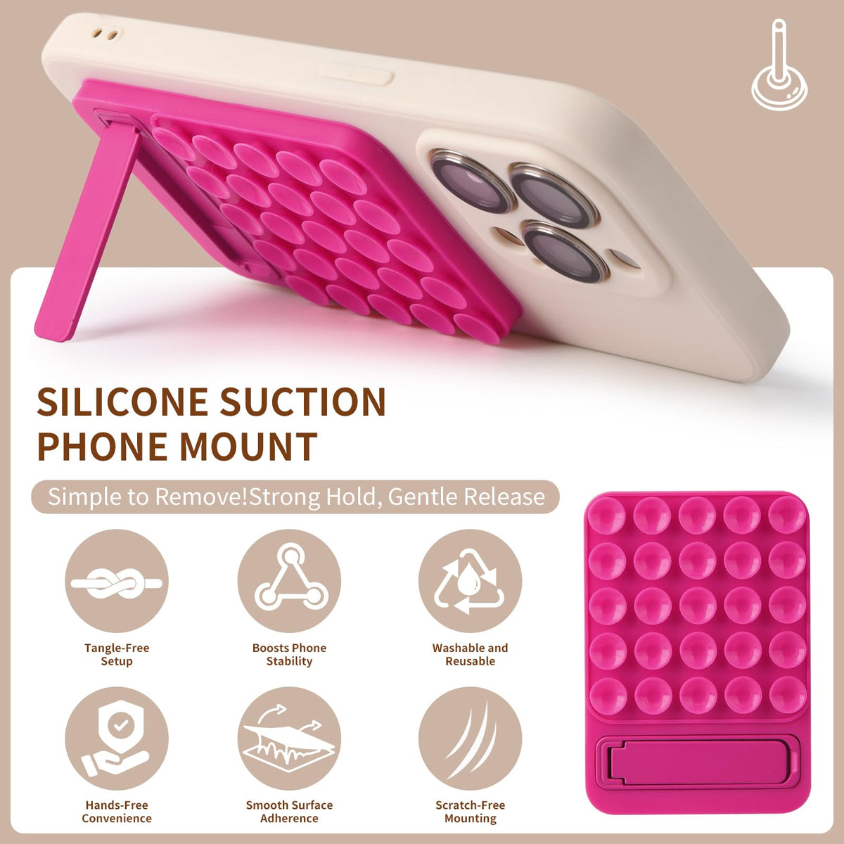 EASTOU Suction Phone Mount for Case, 2 in 1 Silicone Octo Cup Buddy Sticky Grip Holder for iPhone, Hands-Free Selfie/Video for TikTok Influencers,Dark