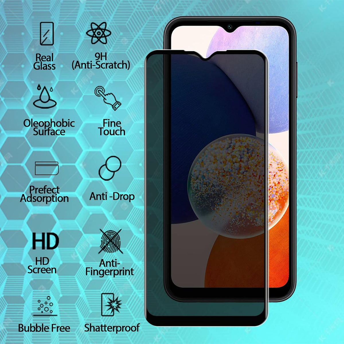 [2+2 Pack] Privacy Screen Protector for Samsung Galaxy A14 5G (2 Pack) Front Tempered Glass + (2 Pack) Camera Lens