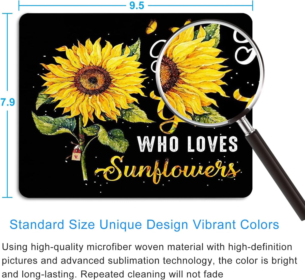 Sunflower Mouse Pad Personalized Design Computer Laptop Mousepad Square Anti-Slip Rubber Office Mouse Pad 9.5x7.9 Inch