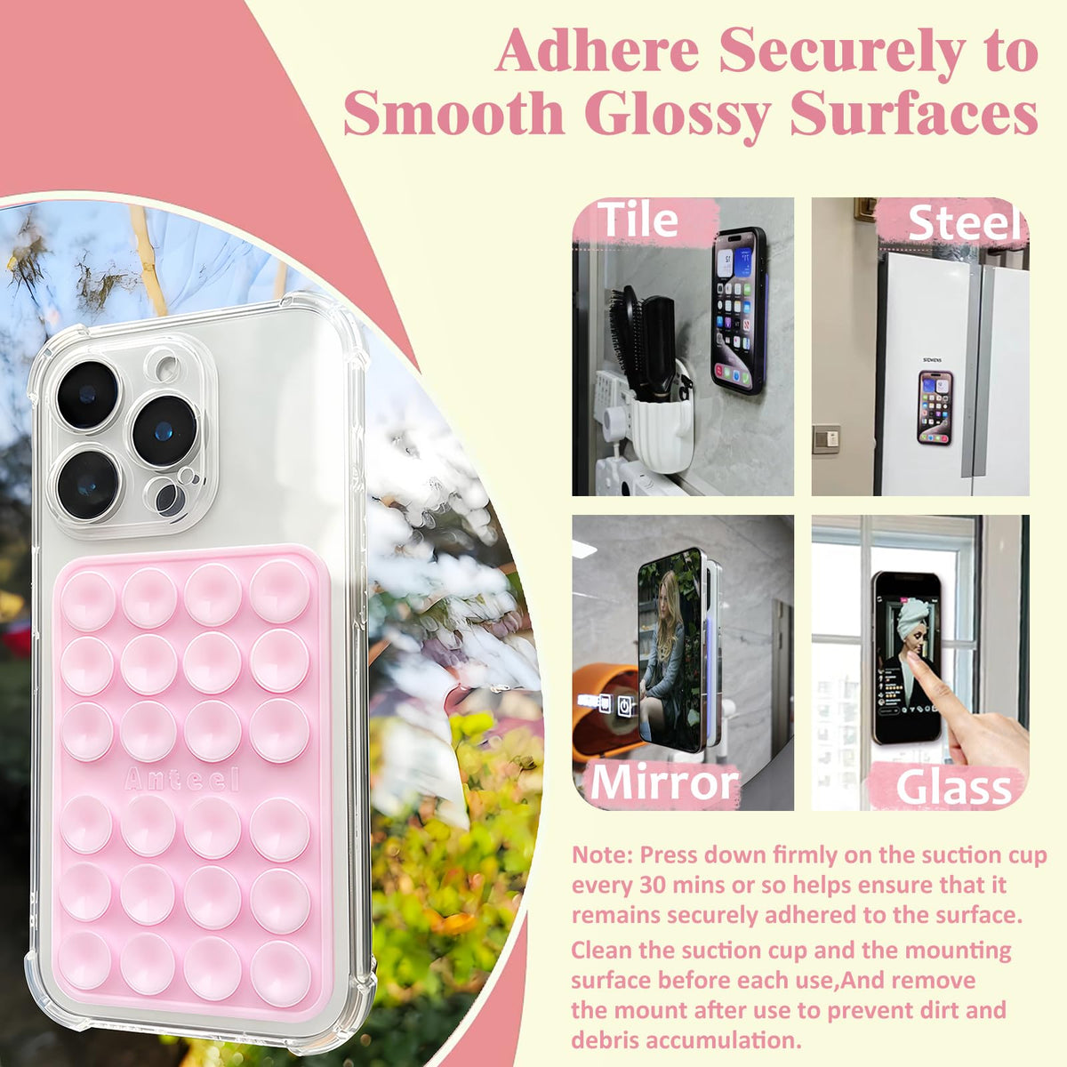 JingJinYY Medium-Sized Silicone Suction Phone Case Adhesive Mount, Enhanced Suction Power and Upgraded Thickened Sticky Phone Grip, Durable