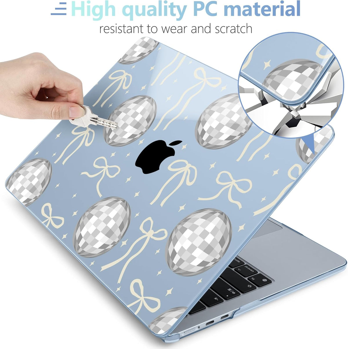 MEEgoodo Case for MacBook Air M4/M3/M2 13.6 inch 2025 2024 2022, Fit Model A3240 A3113 A2681, Compatible with MacBook Air 13 inch, Laptop Hard Shell Case with Keyboard Cover, Silver Disco Balls & Bows