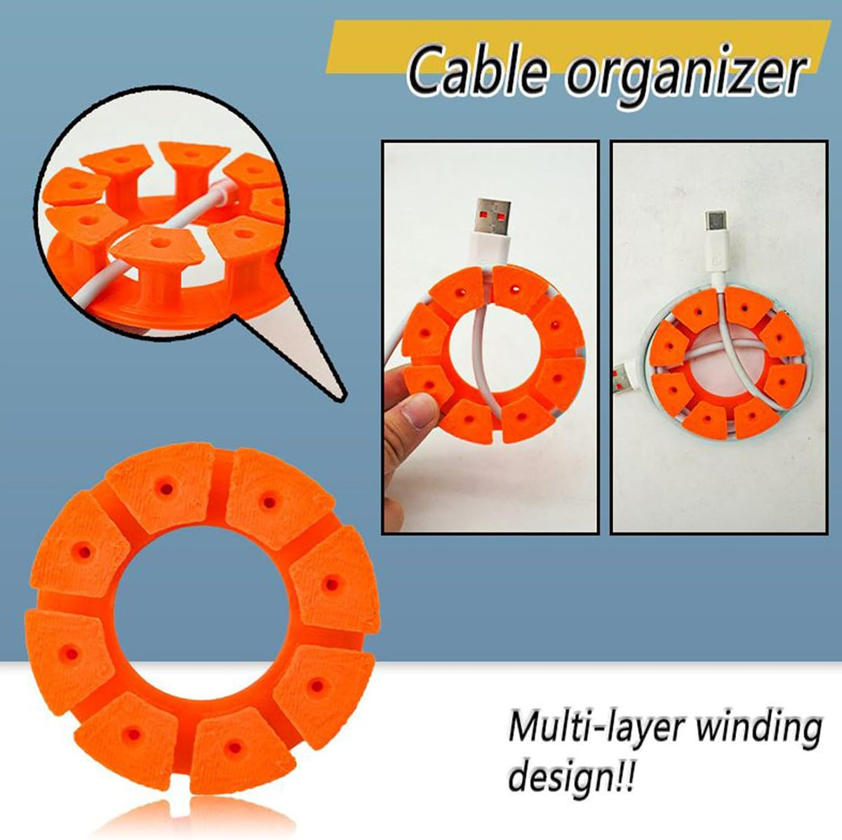 Generic Multi-Layer Cable Winder with Ties - Wire Organizer, Cord Management Holder | Neat Storage Solution for Desk