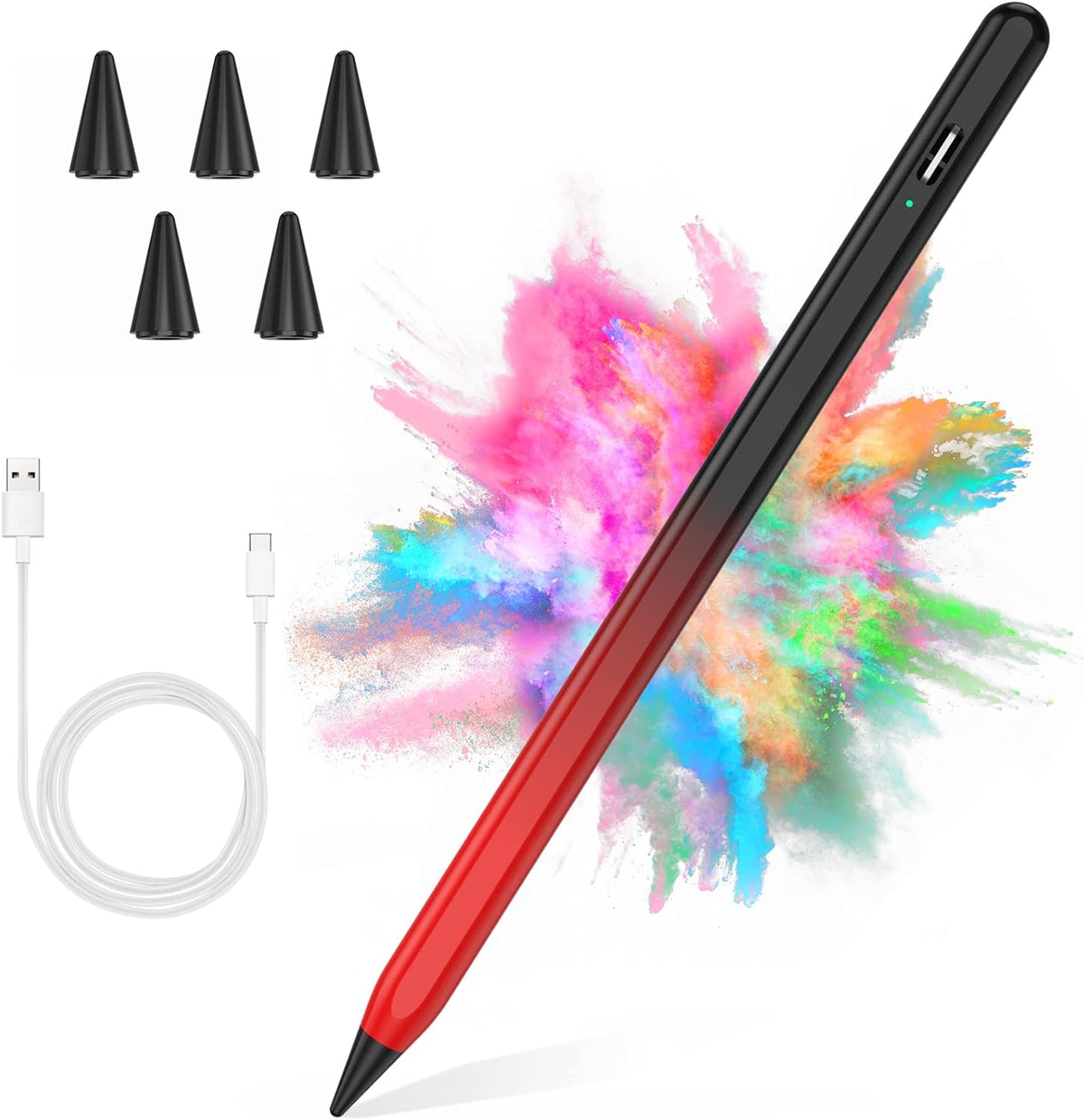 Stylus Pen for iPad 2018-2023 with Palm Rejection, Active Pencil for iPad 10th/9th/8th/7th/6th Gen, for iPad Pro 11/12.9 inch, for iPad Air 5th/4th/3th Gen, for iPad Mini 6th/5th Gen (Black and Red)