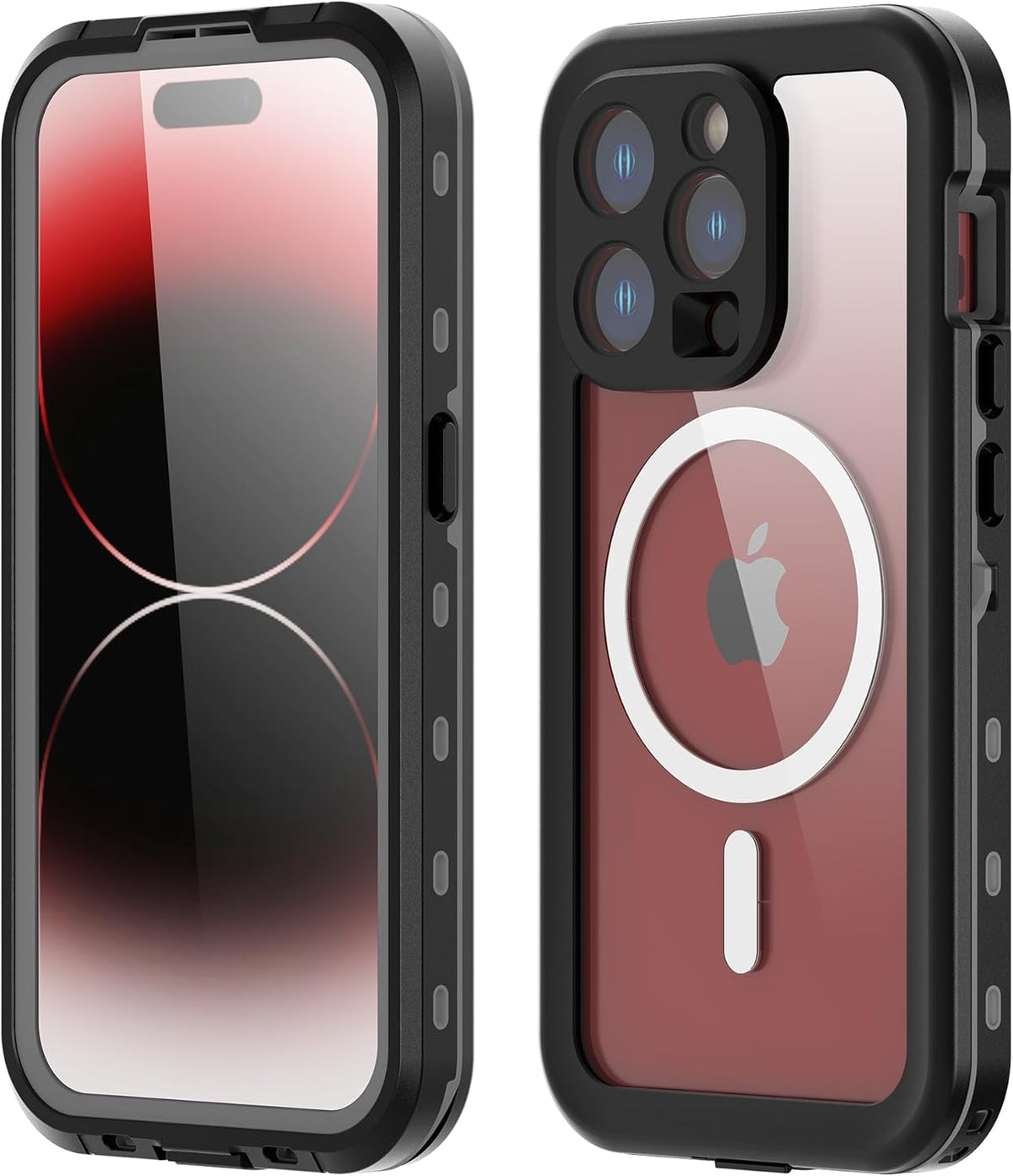 Waterproof Case for iPhone 15 Pro, Shockproof Protective Cover with Built-in Screen Protector for 6.1'' (clear black)