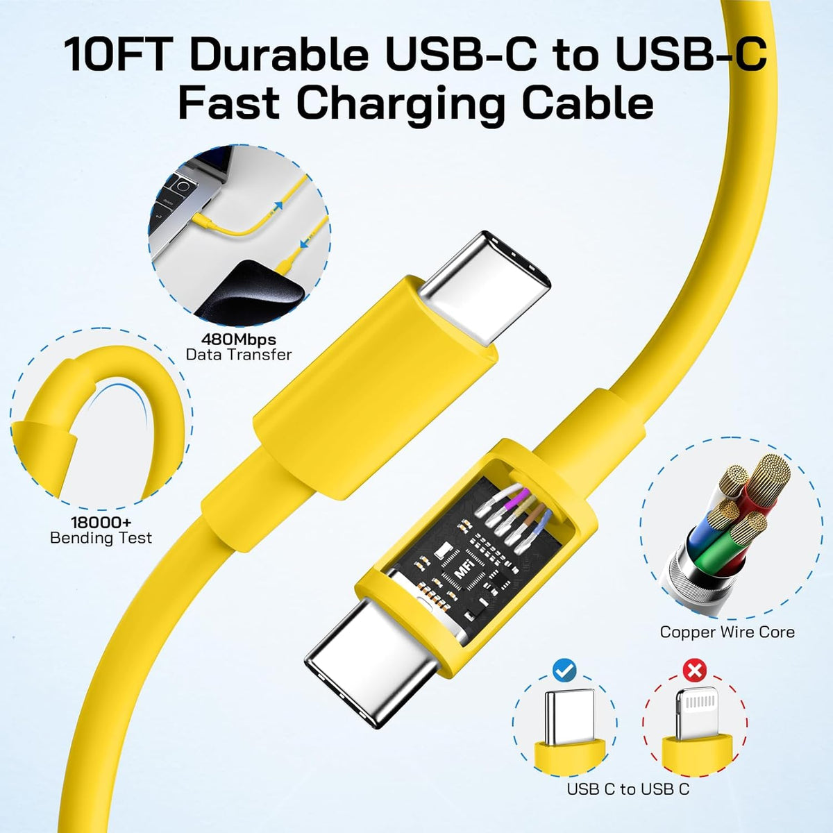 30W USB C i Phone 16 15 Charger Fast Charging, 2PACK Wall Charger for iPhone 16 15 Pro Max Charger Cord 10FT Fast Type C Charger Block for iPhone 16/16 Pro/15 Plus/15 Pro/15 Pro Max, iPad Pro, Yellow