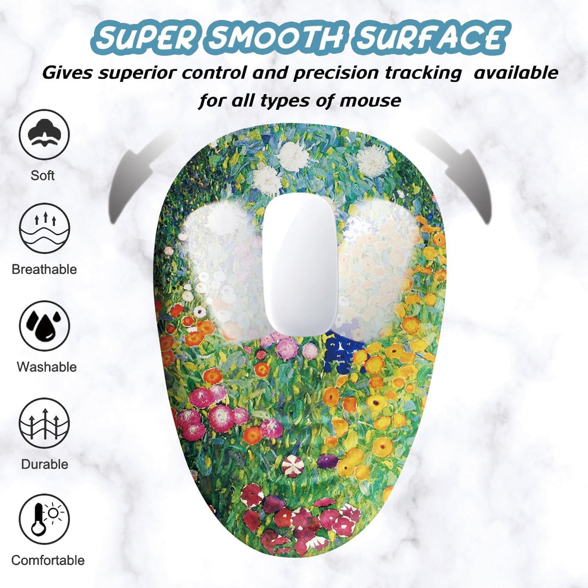 Mouse Pad, Cute Floral Mouse Pad with Wrist Rest Support and Non-Slip PU Base, Ergonomic Mousepad for Pain Relief, Office & Home, Computer, Oil Painting Flowers