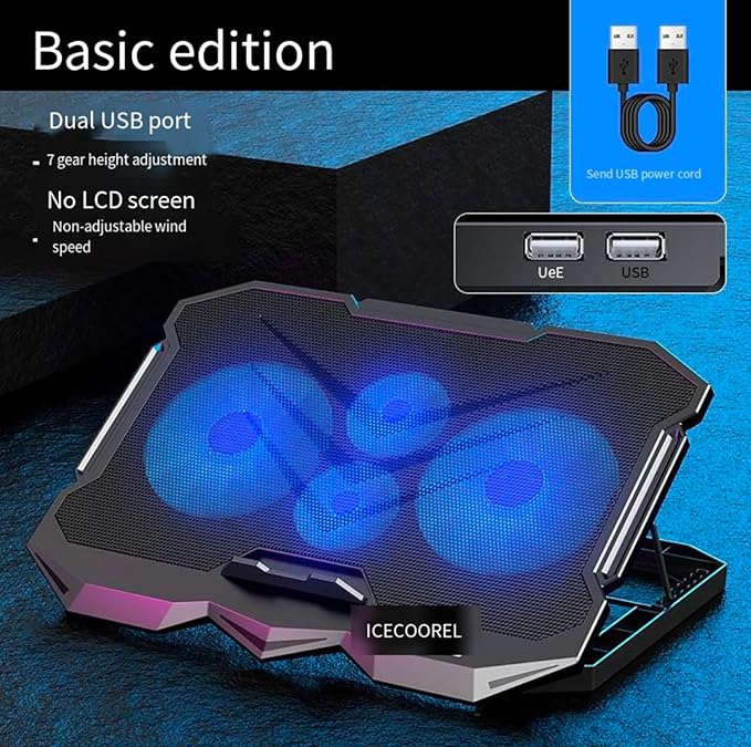 Laptop Cooling pad for Dell Latitude 7204 Rugged Gaming laptops Laptop Cooler with 4 Fans LCD Display Screen 4 Height 2 USB-A Port Laptop Stand