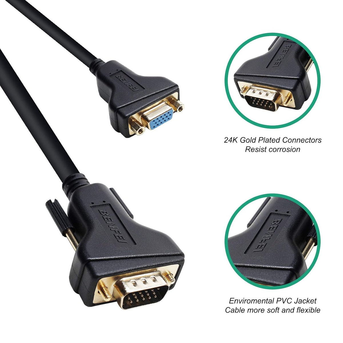 BENFEI VGA Extension Cable, VGA Male to Female - 10 Feet