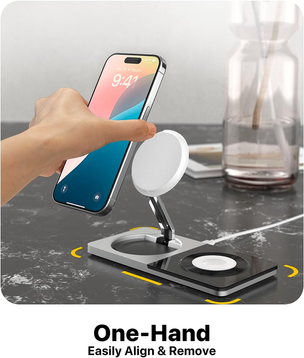 3 in 1 Wireless Charging Station for Apple Device: Fast Charging Station for iPhone and Watch with MagSafe, Foldable Charger Stand for iPhone 12-16 & iPhone 16 & iWatch & AirPods