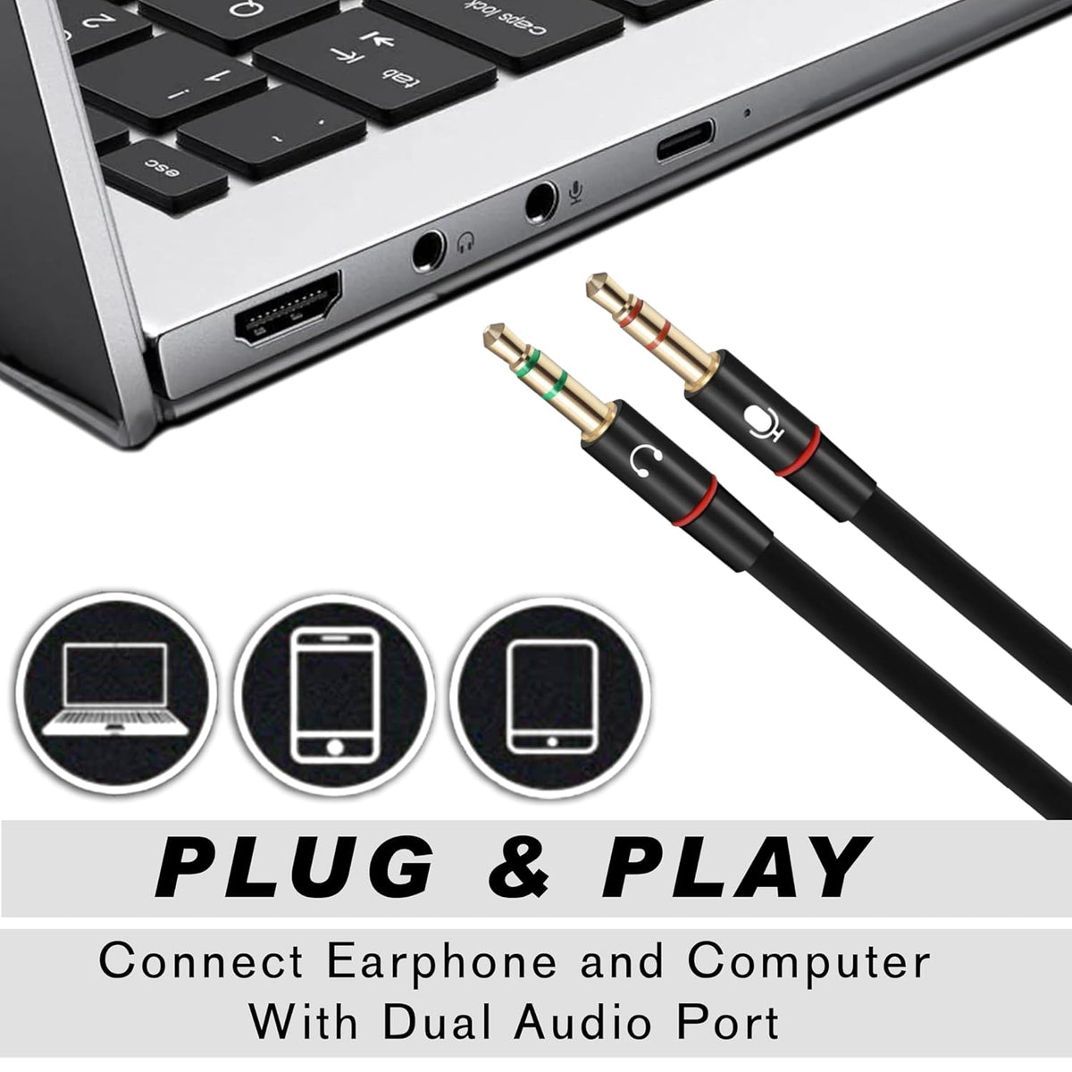SaiTech IT 3.5mm Headphone Splitter for Computer, 3.5mm to 2 Dual Mic Audio Y Splitter Cable, 2 Pk Black
