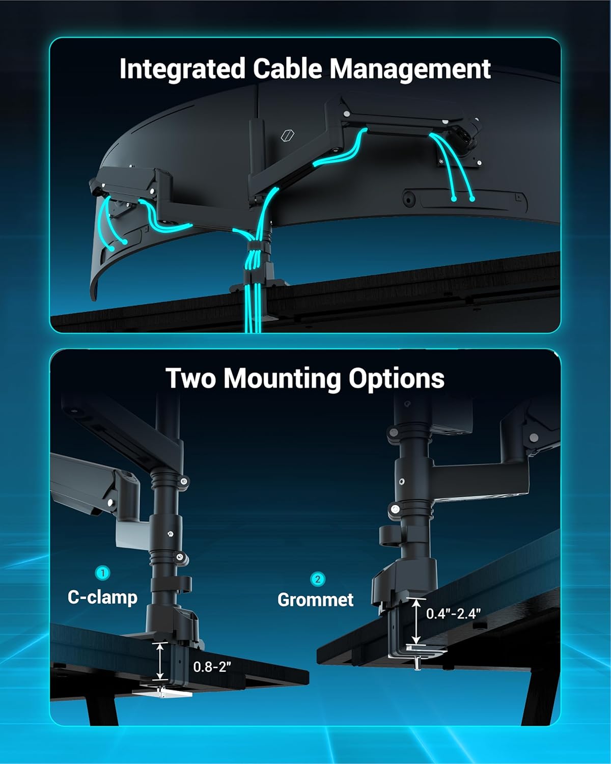 Dual Monitor Arm for 13-49 Inch Ultrawide Screens, Heavy Duty Monitor Mount for 2 Monitors up to 44lbs, Full Motion Vertical Stacked Dual Monitor Arm Desk Mount, 75/100mm VESA Mount, Black