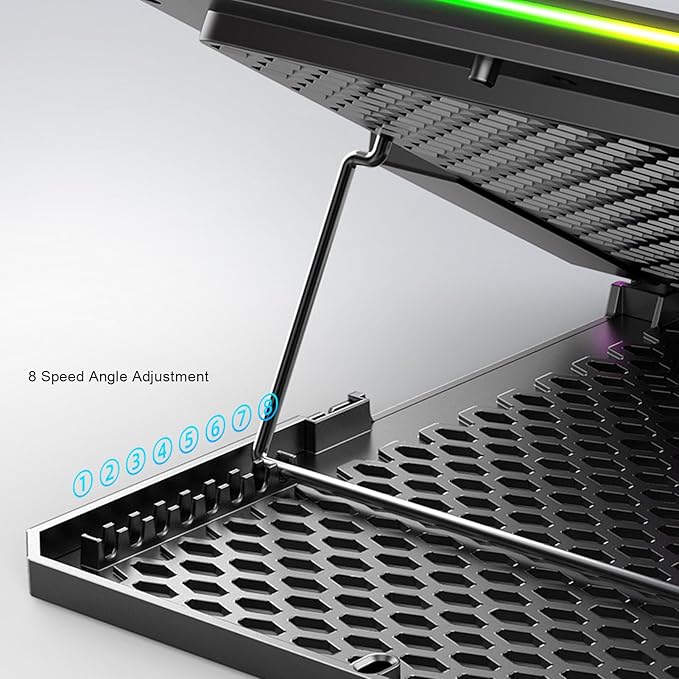 PUSOKEI Gaming Laptop Cooling Stand 10 Fans 5 Speeds RGB Light Strip 10 Modes with 2 USB Ports for 12-19 Inch Laptops Tablets Smartphones (14 Fans)