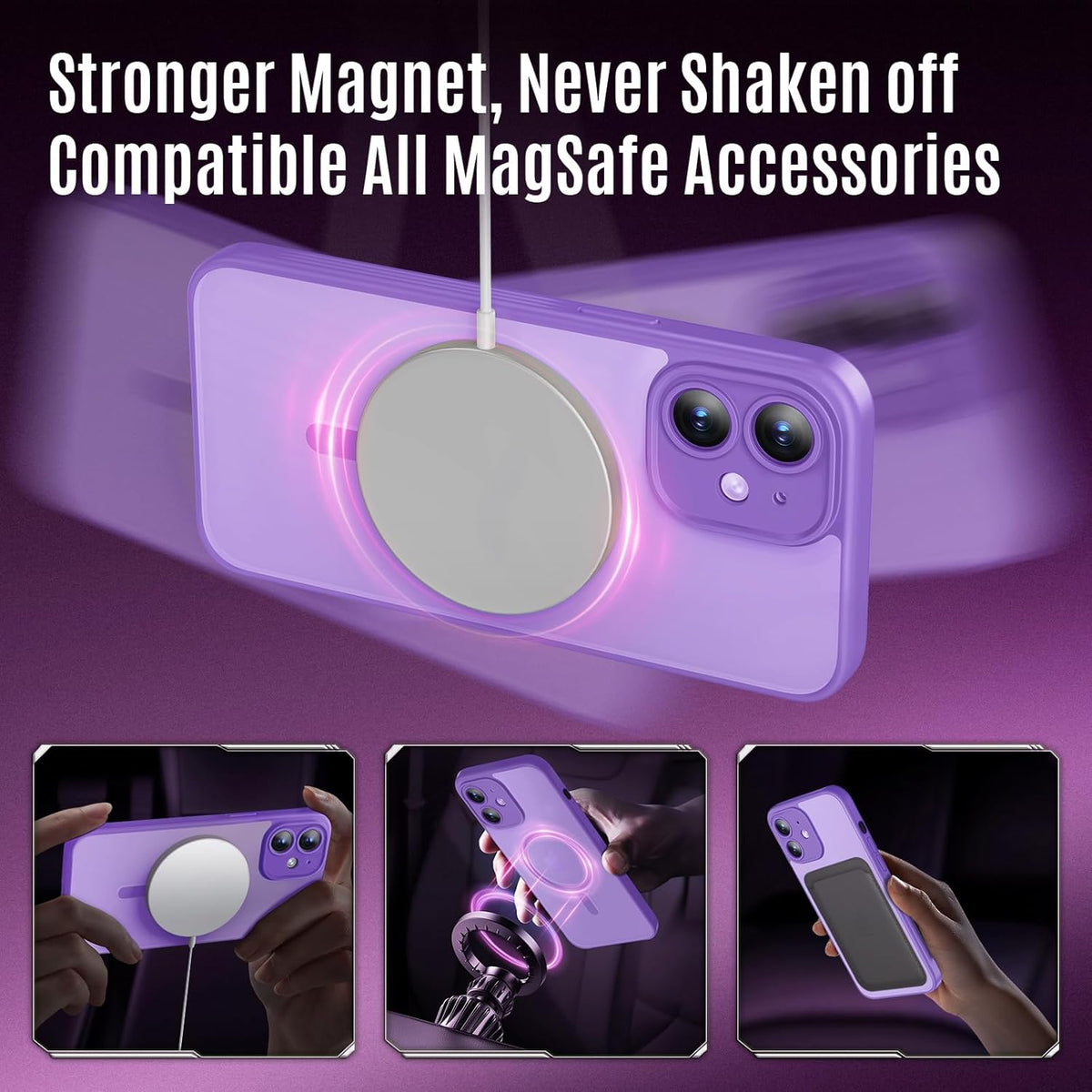 Designed for iPhone 12 Case, Compatible with MagSafe, with Privacy Screen Protectors X2, [Camera Protection] [15FT Military Drop Protection] Shockproof Phone Case, 6.1", Light Purple