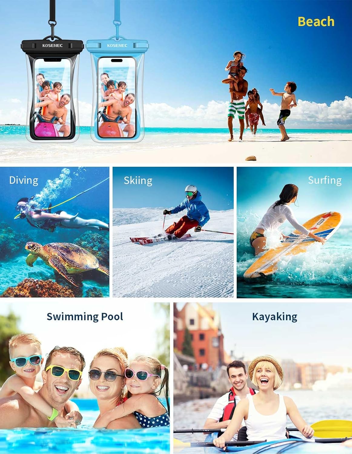 Waterproof Phone Pouch Floating, Waterproof Phone Case with Lanyard for iPhone 15 14 13 12 Pro Max XS Samsung, IPX8
