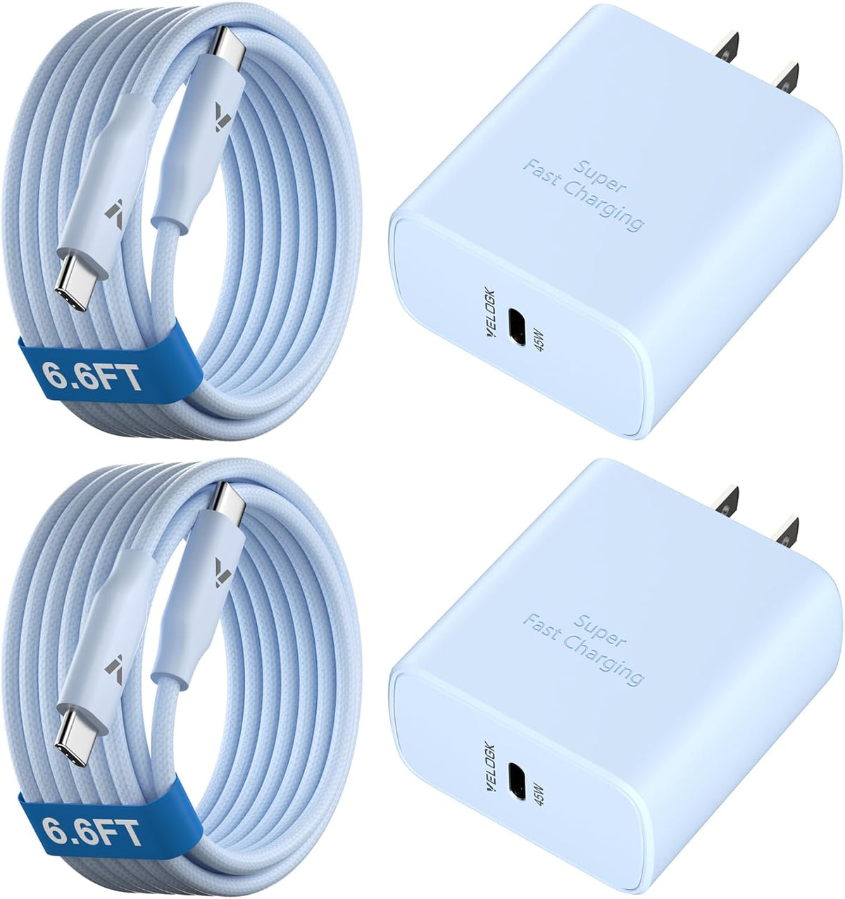 45W Super Fast Charger USB C, 45 Watt Type-C Android Phone Charger Fast Charging Block with 6.6FT Type C Cords for Samsung Galaxy S25 Ultra/S24 Ultra/S24+/S23 Ultra/S22 Plus/S20, Tab S9/S8 Ultra(Blue)