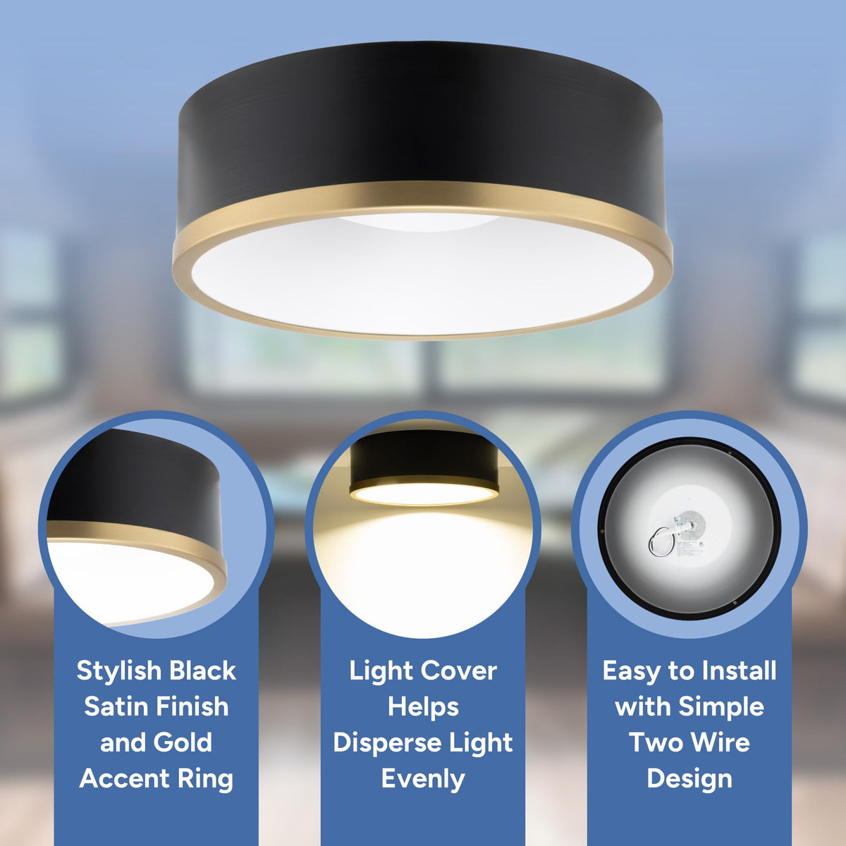 RecPro RV Wall Sconce Light | 12V LED Interior Light Fixture | Satin Black & Gold | Modern Round Globe Design | 3500K Neutral White | Non-Dimmable