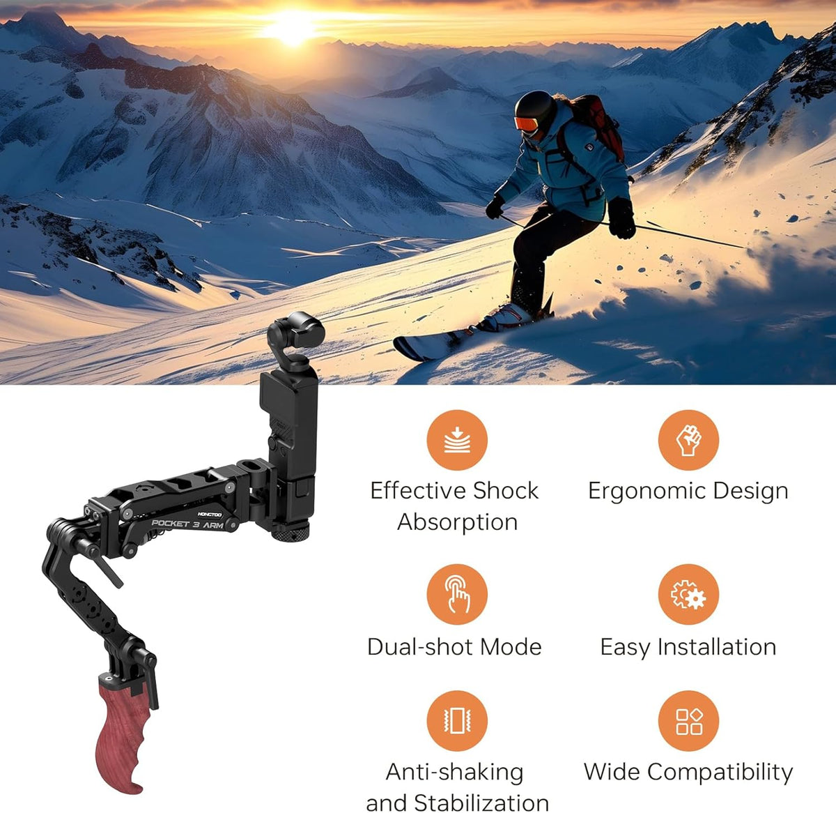 Came-TV Handle Grip Camera Mount, Handheld Camera Stabilizer Mount with 1/4" Mounting Holes,Shock Stabilizer Arm Support for DSLR Smartphone Pocket 2, Pocket 3, OSMO Mobile Video Shooting PK05