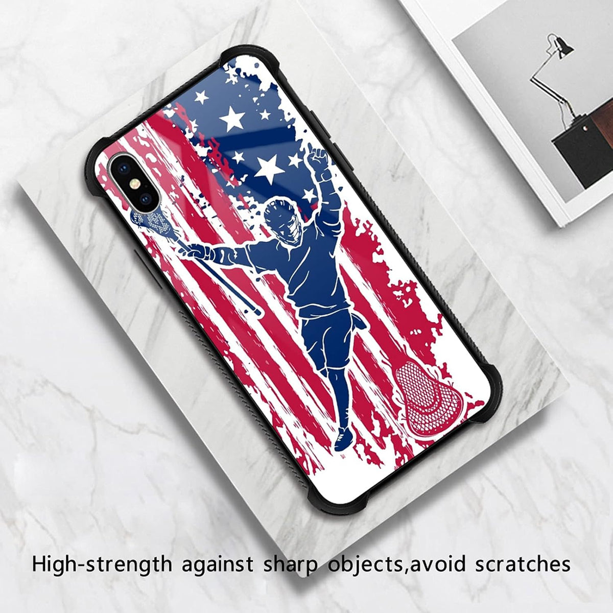 iPhone XR Case - Lacrosse American Flag Graphic for Girls, Shockproof Anti-Scratch Hard PC Back, Picture Pattern Design.