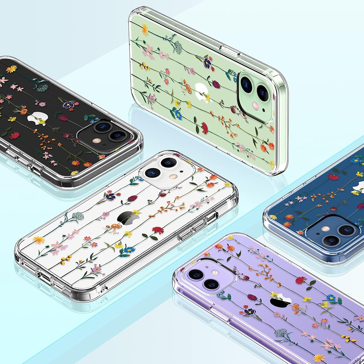GiiKa iPhone 12 Case with Screen Protector, Clear Floral Shockproof Hard Case with TPU Bumper for iPhone 12