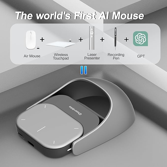 2026 Upgraded AI Voice Mouse - Wireless Air Mouse with AI Voice Assistant12 Languages Translation Meeting Transcription &amp Summary - Detachable Computer Mouse (Silver)