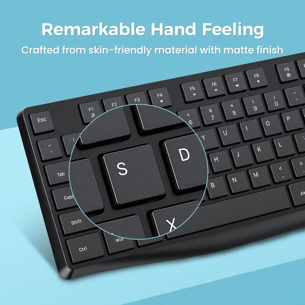 Lovaky MK98 Wireless Keyboard, 2.4G Ergonomic Full Size PC Keyboard with Numeric Keypad for Laptop, Desktop