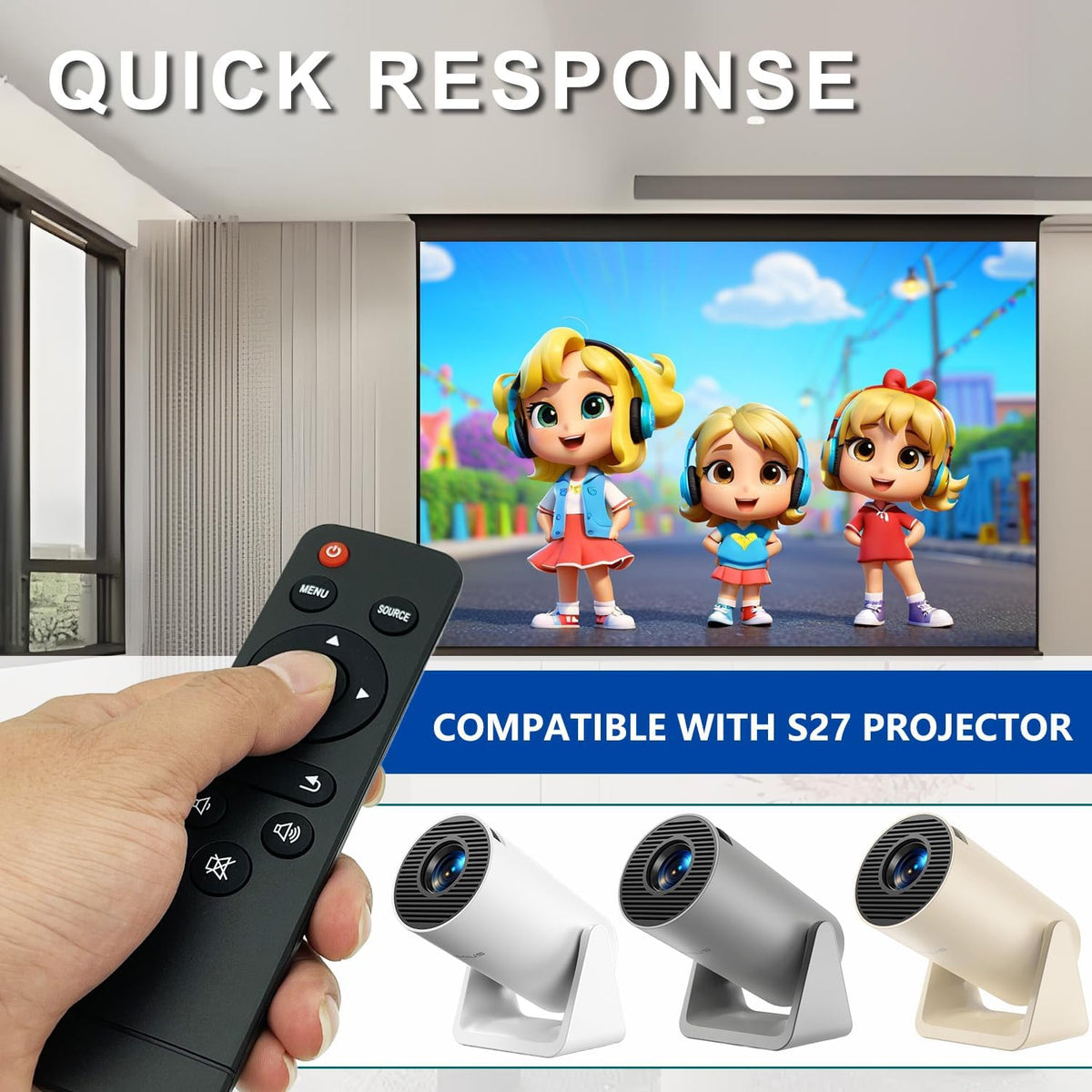 HODSEUKIN S27 Replacement Remote Control for Mini Projector,Compatible with Wimius Mini Portable Projector.