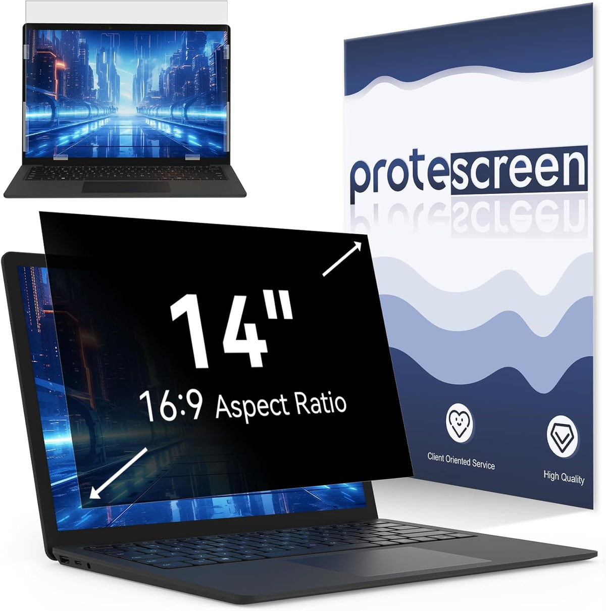 Laptop Privacy Screen 14 Inch Compatible With Lenovo Hp Dell Acer Asus Thinkpad Envy Xps, 16:9 Aspect Removable Anti Glare Blue Light Filter Protector, 14inch Computer Monitor Privacy Shield
