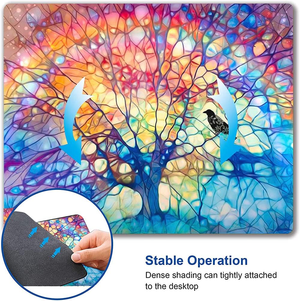 Hokafenle Mouse Pad, Cute Tree of Life Mouse Pad, Square Mouse Mat Design Waterproof Mouse Pads Non-Slip Rubber Base Mousepad for Office Home Laptop, Rainbow Tree
