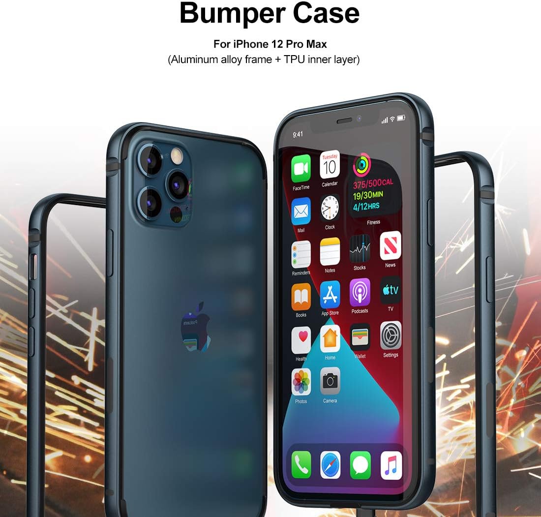 Slim Case for iPhone 12 Pro Max, Dark Navy Blue, Bumper Cover with Soft TPU Inner, Wireless Charging, No Signal