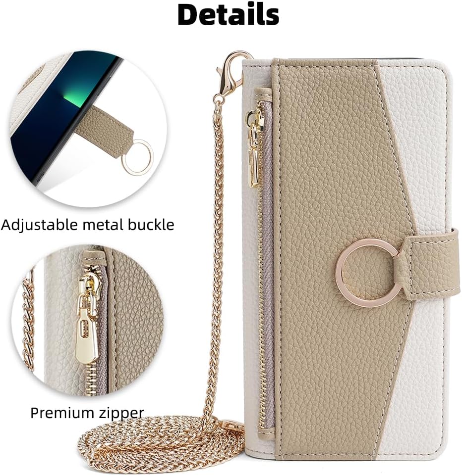 Asuwish iPhone 15 Plus Case: 6.7" Wallet Cover, Screen Protector, Mirror Flip, Card Holder, Crossbody Strap - White