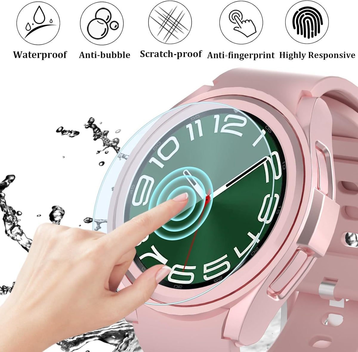 [6+6Pack] Samsung Galaxy Watch 6 Classic Screen Protector Case 43mm - Anti-Fog Tempered Glass Waterproof Bumper Cover