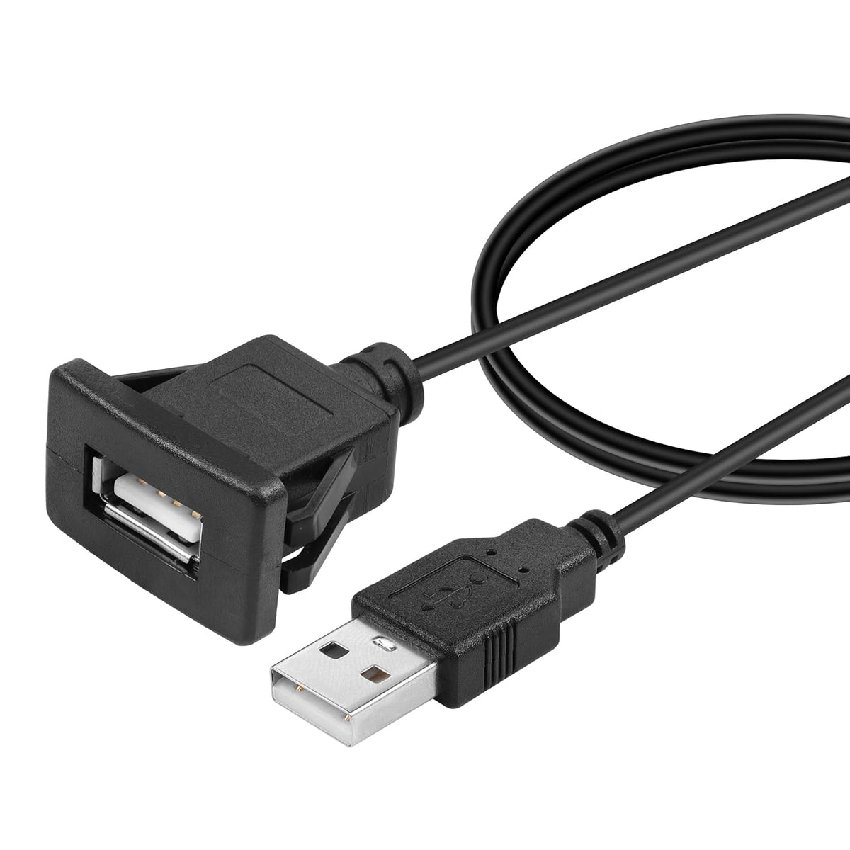 YACSEJAO USB Square Flush Mount Cable, USB 2.0 Single Port Dashboard Panel Extension for Car, 1m