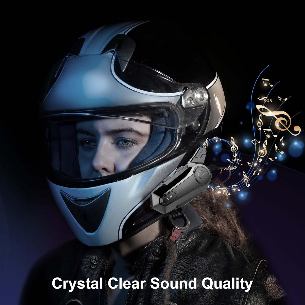 Motorcycle Bluetooth Headset E1 - 2 Riders Wireless Dirt Bike Helmet Intercom with CVC Noise Cancellation, Stereo