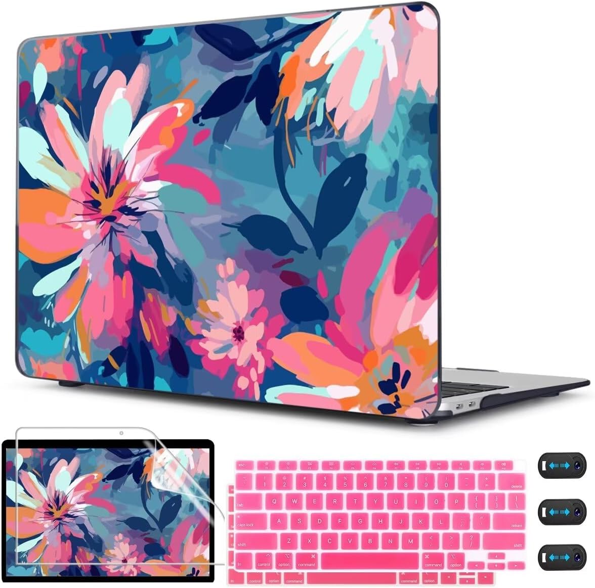 CISSOOK Compatible with MacBook Air 13 inch Case 2021, 2020-2018 Release M1 Chip A2337 A2179 A1932 Retina Display + Touch ID, Plastic Hard Shell &Keyboard Cover& Screen Protector, Muti-Color Painting