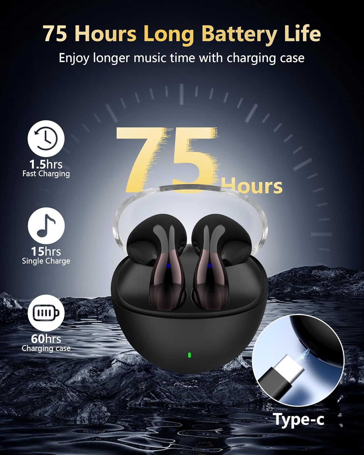 Wireless Earbuds, 5.3 Headphones with 40Hrs Playtime, Waterproof Stereo in-Ear Earphones for iPhone Android