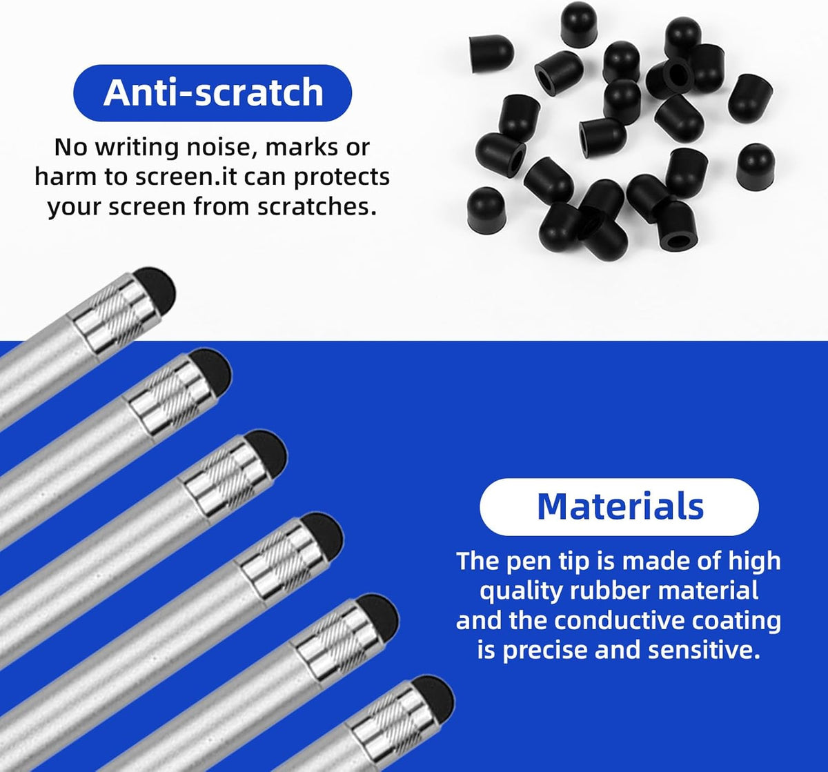 60 Pcs Rubber Tips for Stylus Pens,0.24inch (6mm) Diameter Replacement nibs for Touch Screen Pen Universal Stylus Ends,Surface Pen Tips