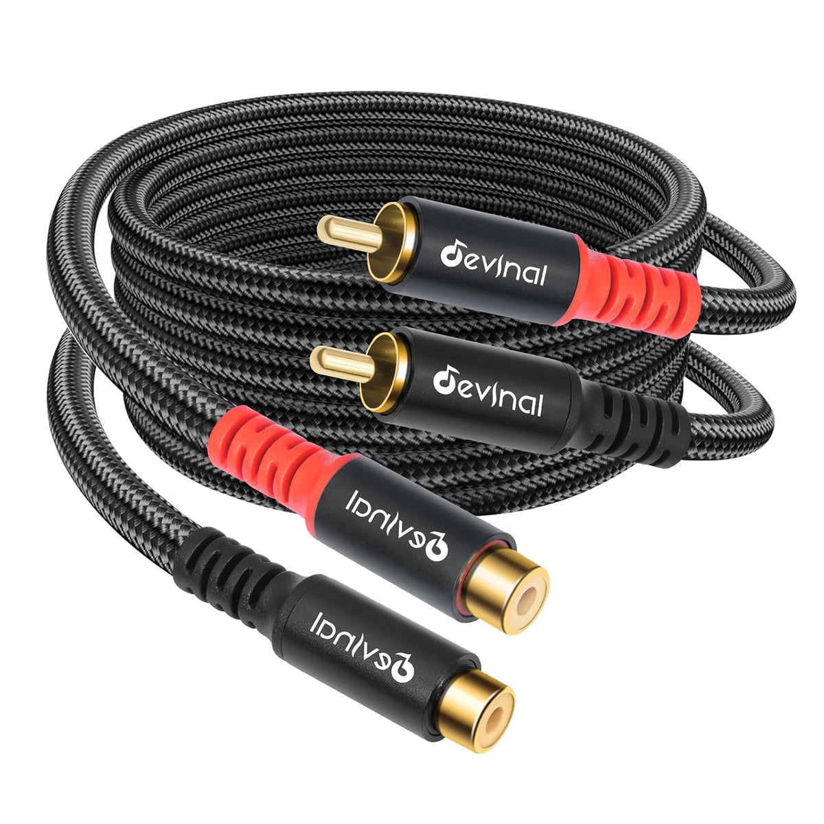 Devinal RCA Extension Cable - RCA Male to Female Nylon-Braided Durable, Flexible, and Enhanced Audio/Video Connectivity for Home Theater, Gaming, and Audio Systems 3 Feet 2-Pack