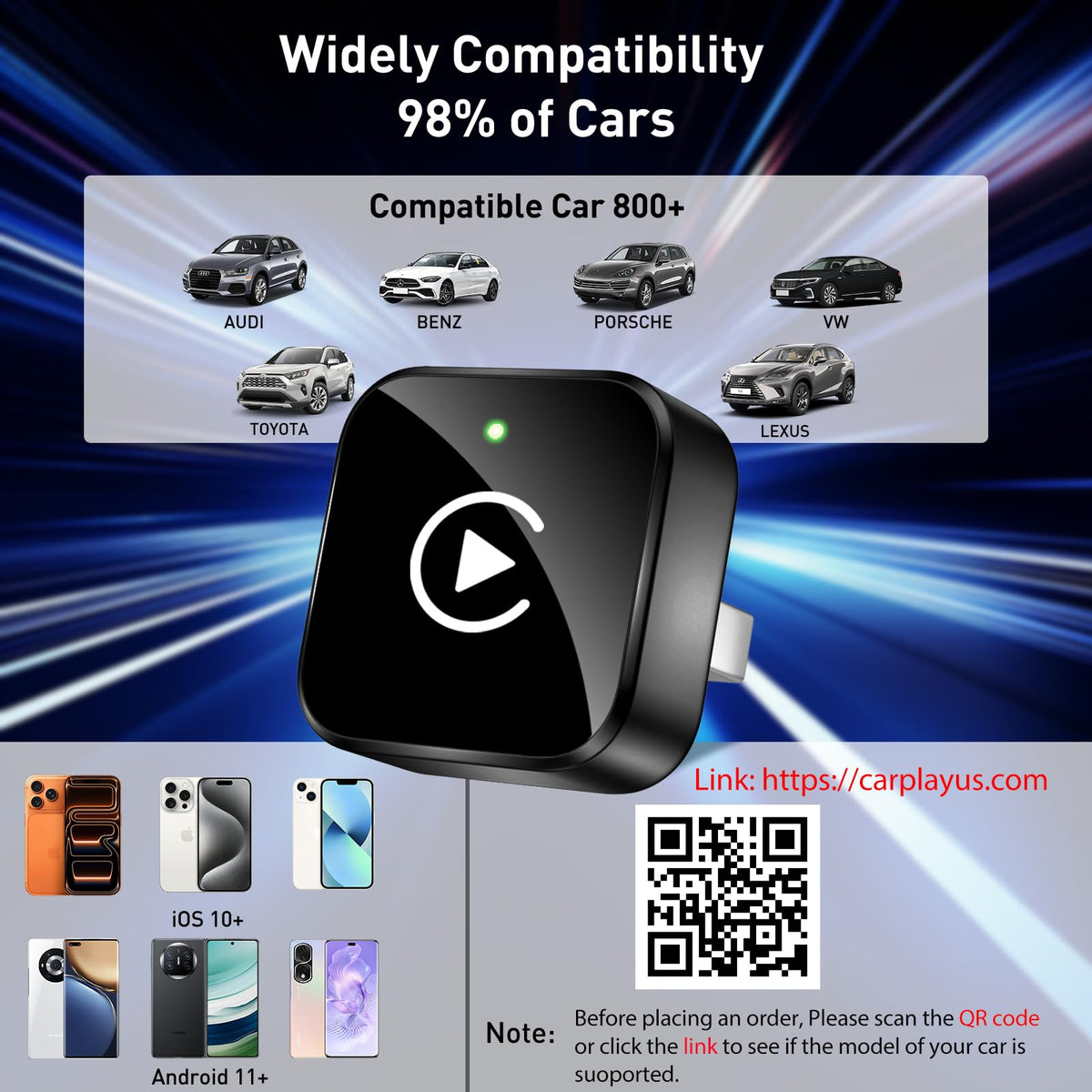iGENJUN Wireless CarPlay Adapter 2026 Upgrade Mini Design, USB/USB-C Plug & Play Converts CarPlay to Wireless - Easy Use Fast Stable Connection Car