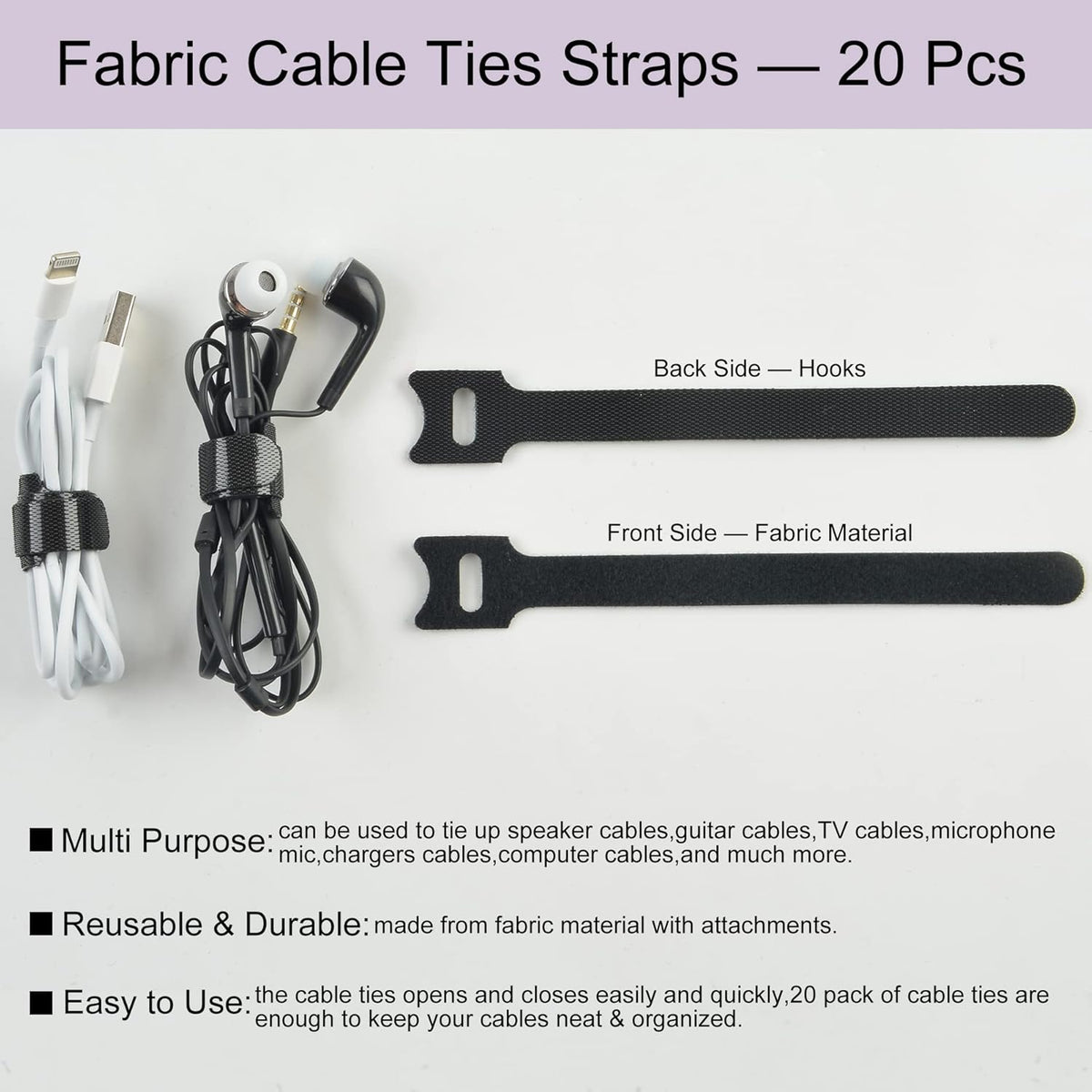 Electronics Organizer with 7 Sections, Clear Acrylic Cable Storage Bin Box, Includes 20 PCS Reusable Cable Ties (7