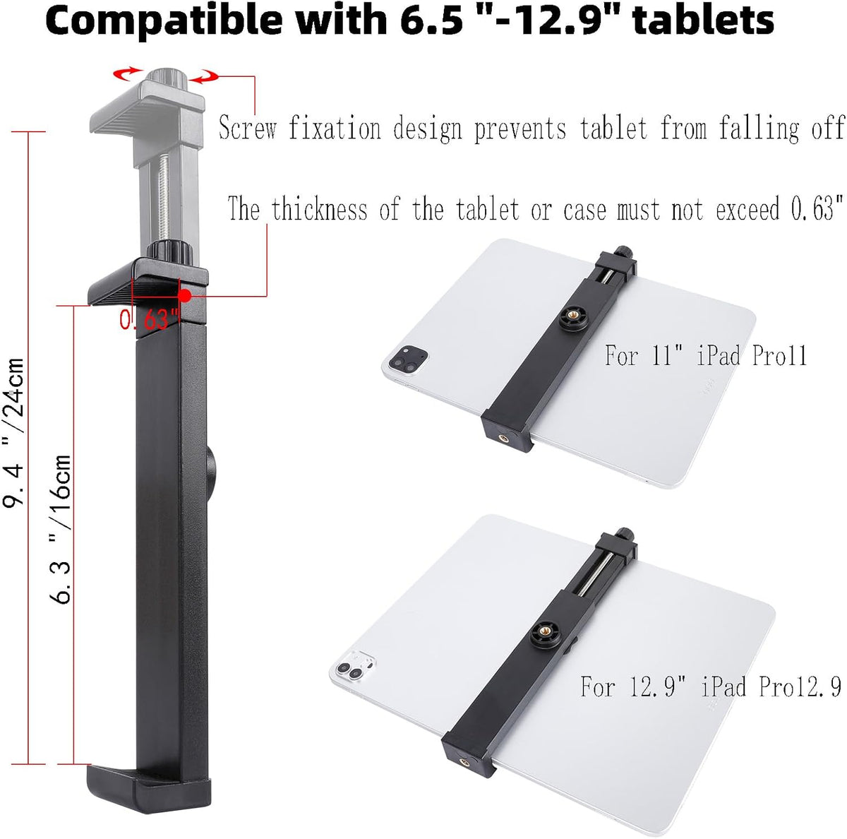 Aluminium Tablet Holder Mount for Spin Bike, iPad Mount Handlebar Clamp for Stroller, Golf Cart, Wheelchair, Scooter, Spin Bike, Music Mic Stand, Compatible with 6.5-12.9" Tablets