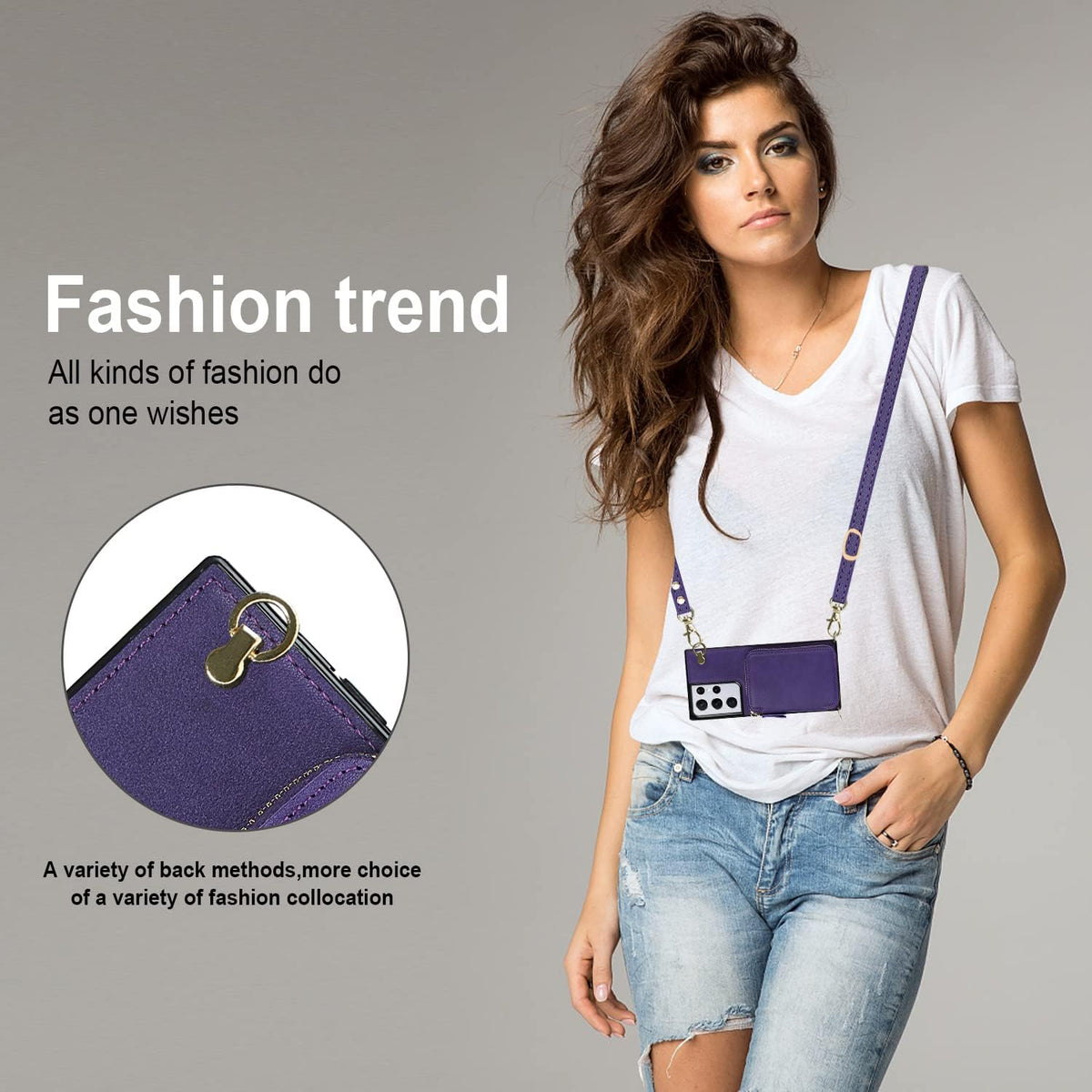 Asuwish Wallet Case for Samsung Galaxy S21 Ultra 5G - Leather, Zipper Card Holder, Tempered Glass Protector, Purple.