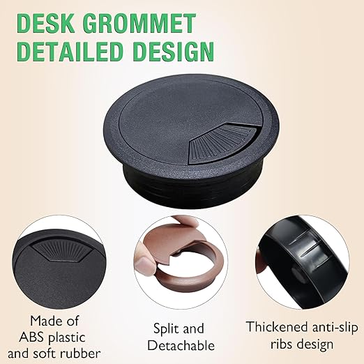 EASYEAH 2 Pcs Desk Grommet 2-3/8" / 60 mm, Desk Cord Hole Cover, Cable Grommet ABS Plastic, Desk Hole Grommet for Home & Office Pc, Detachable Adjustable Cable Cord Organizer-Silvery