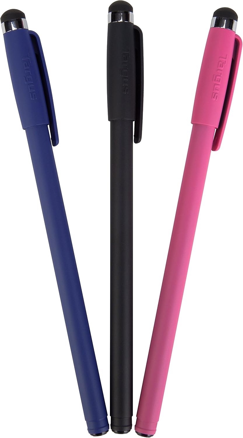 Targus - Slim Stylus Pens for Tablets, Smartphones - Compatible with Apple iPad, Samsung Galaxy & All Touchscreen Devices - Durable Rubber Tips - 3 Pack, Black, Blue, Red - AMM0601TBUS