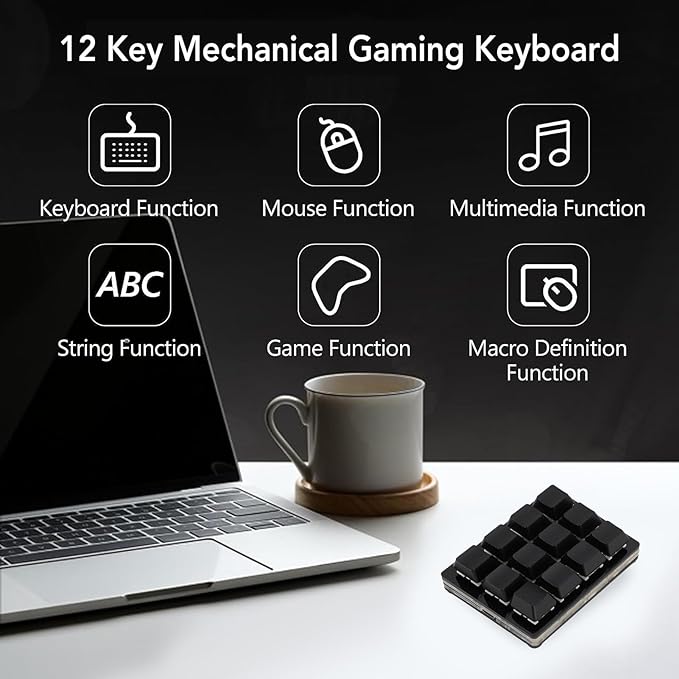 RGB Mini 12 Key Gaming Keyboard USB C Wired Macro Mechanical Keypad Red Switch Shortcut Custom Gaming Keyboard PC Keypad Key Board for Office Work Game (Black)