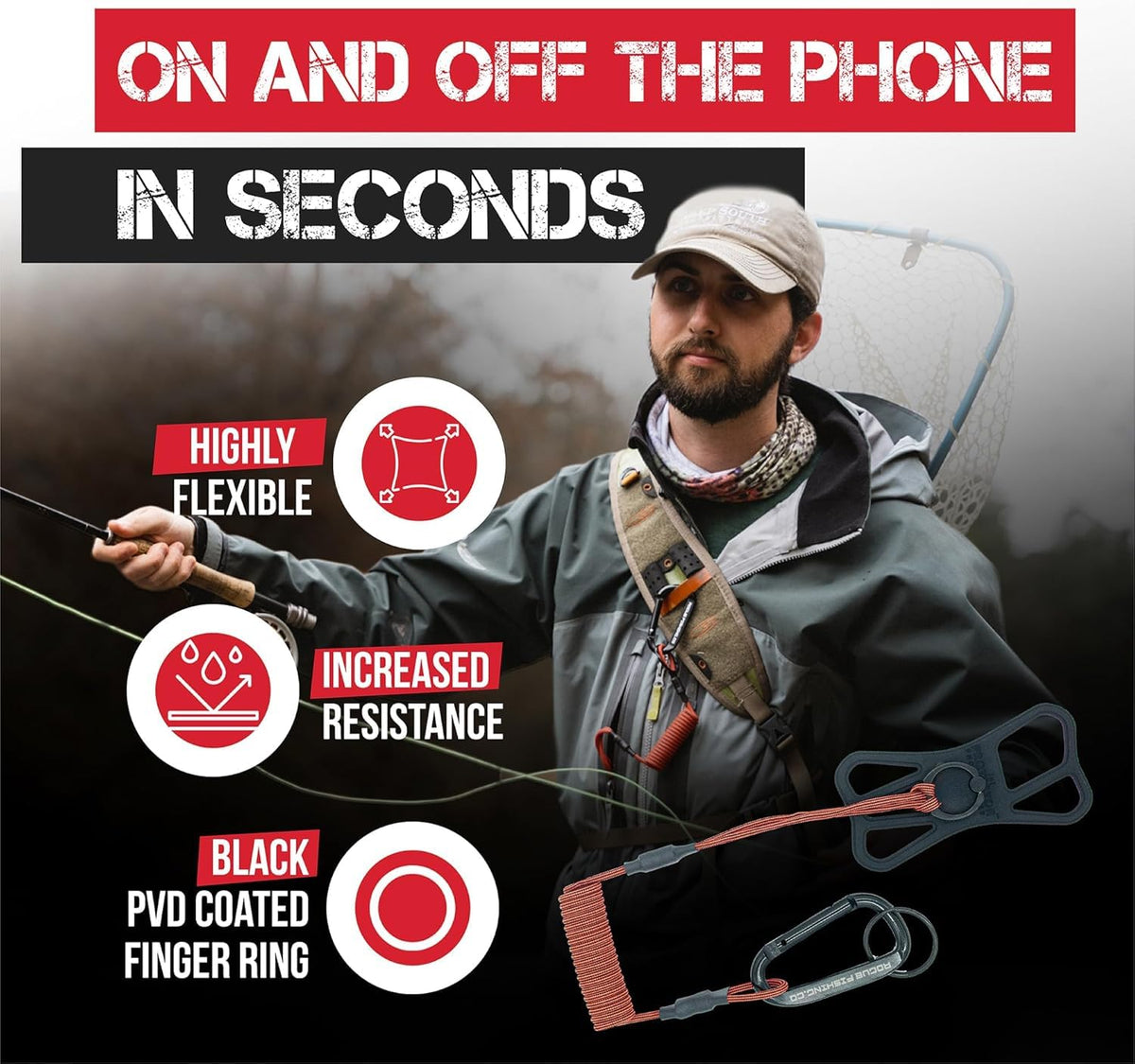 Rogue Fishing The Protector Phone Tether - Retractable Phone Leash for Kayak, Skiing & Hiking - Phone Security Strap Anti Theft - Anti Pickpocket