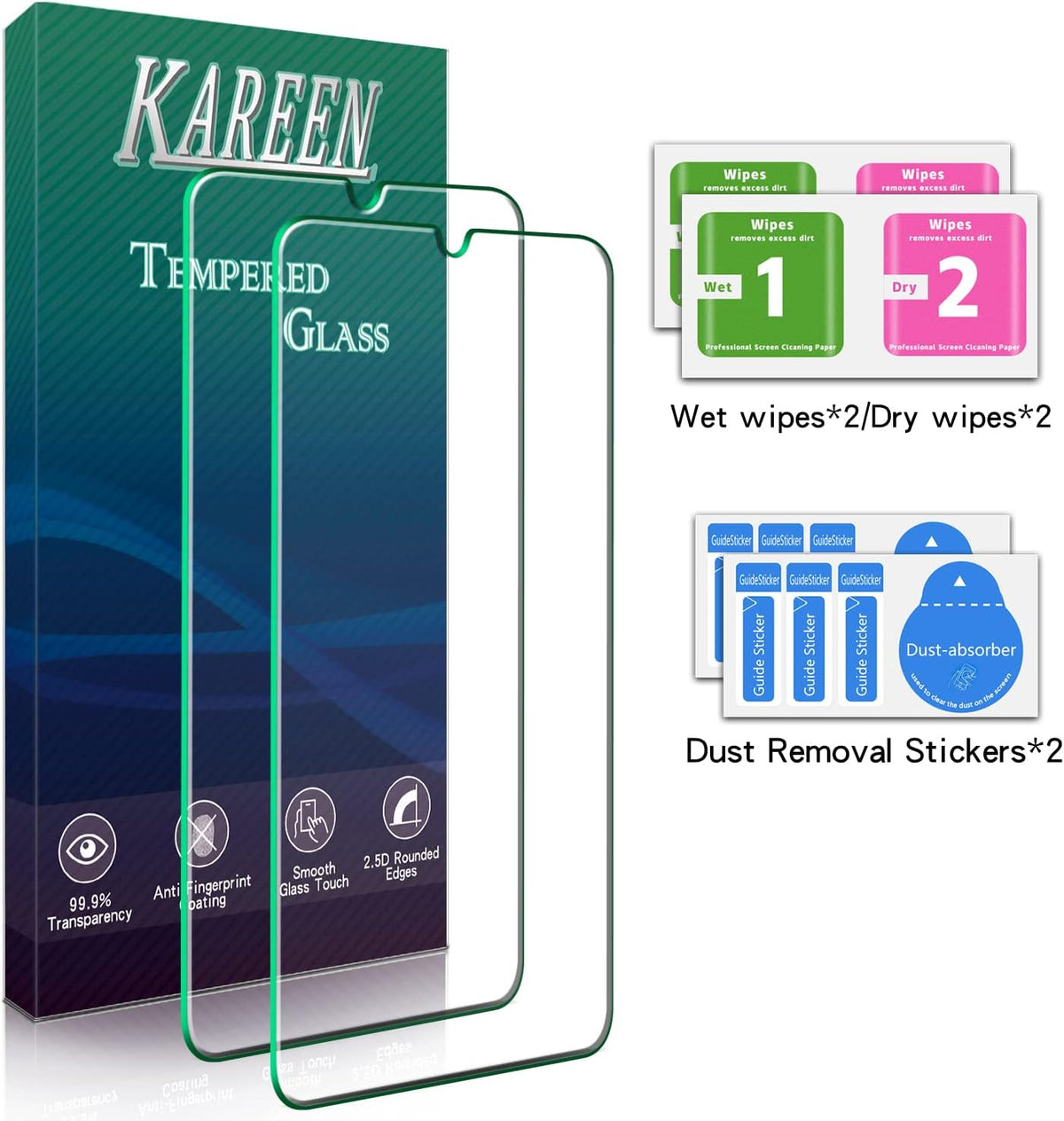 KAREEN 2 Pack Screen Protector for Samsung Galaxy A02s/A02, HD Tempered Glass, 9H Hardness, Anti-Scratch, Touch