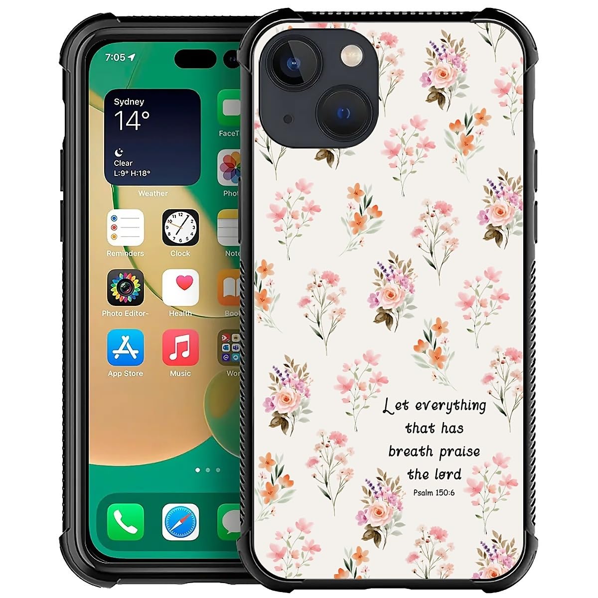 Deaorew For Iphone 14 Plus Case | Classic Slim Cover Design | Flowers Bible Scripture