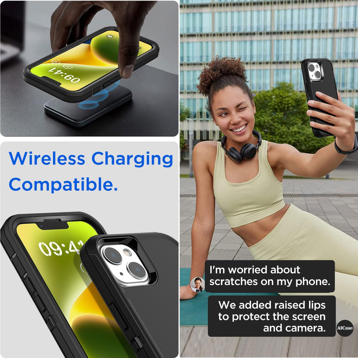 AICase iPhone 14 Plus Case (6.7") - Rugged, Heavy Duty, Shockproof, Dust Proof, with Glass Screen Protector.