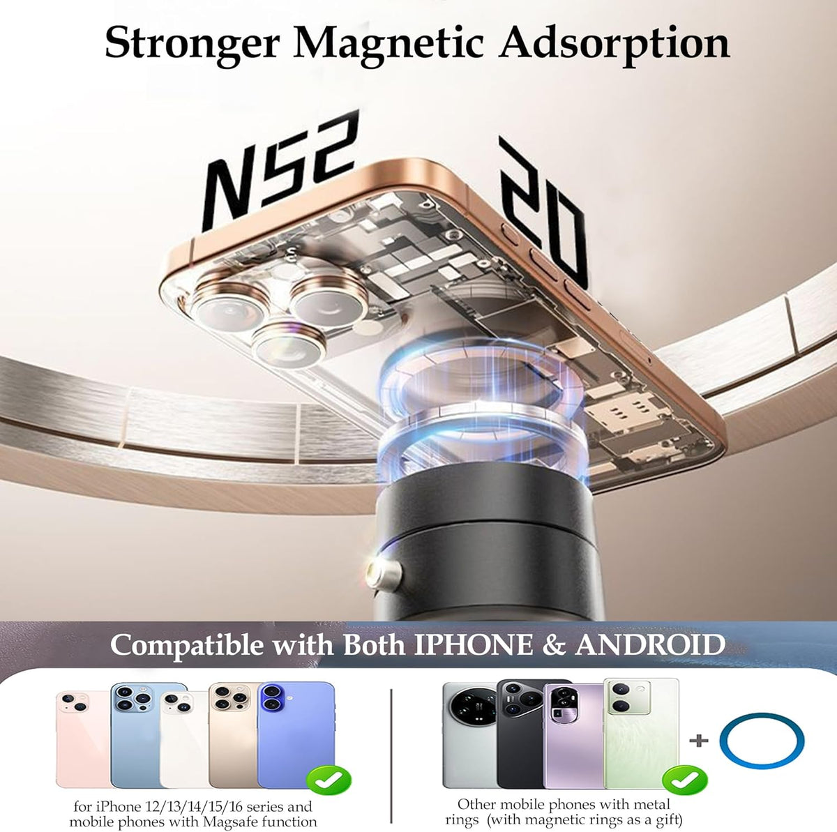 Foldable Vacuum Magnetic Suction Phone Holder,Retractable Magnetic Car Cellphone Holder,Hands-Free Portable Multifunctional Vacuum Suction Phone Mount for Car, Mirror, Gym, Kitchen (Black)